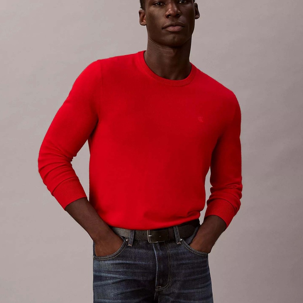 Calvin Klein Extrafine Merino Blend Crewneck Sweater Red Medium New With Tags